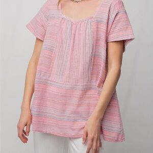 NWT EASEL Bohemian Pink Stripe Tie Top S M L